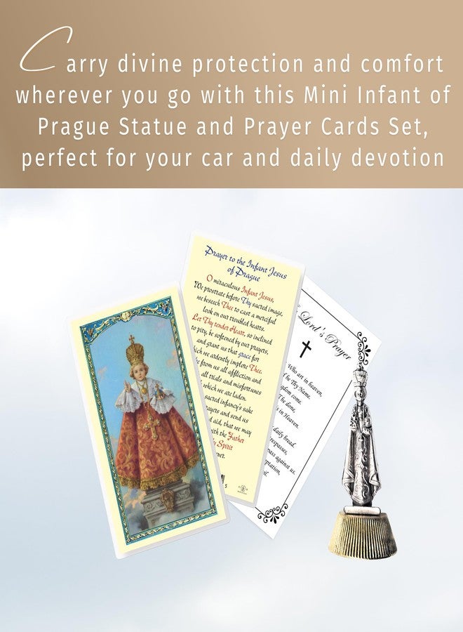 Trendzeen Mini Infant of Prague Statue (2 Inch) - Holy Infant of Prague Card, The Lord's Prayer - Santo Nino De Praga Estuata for Car - 3 Items Set - Image 2